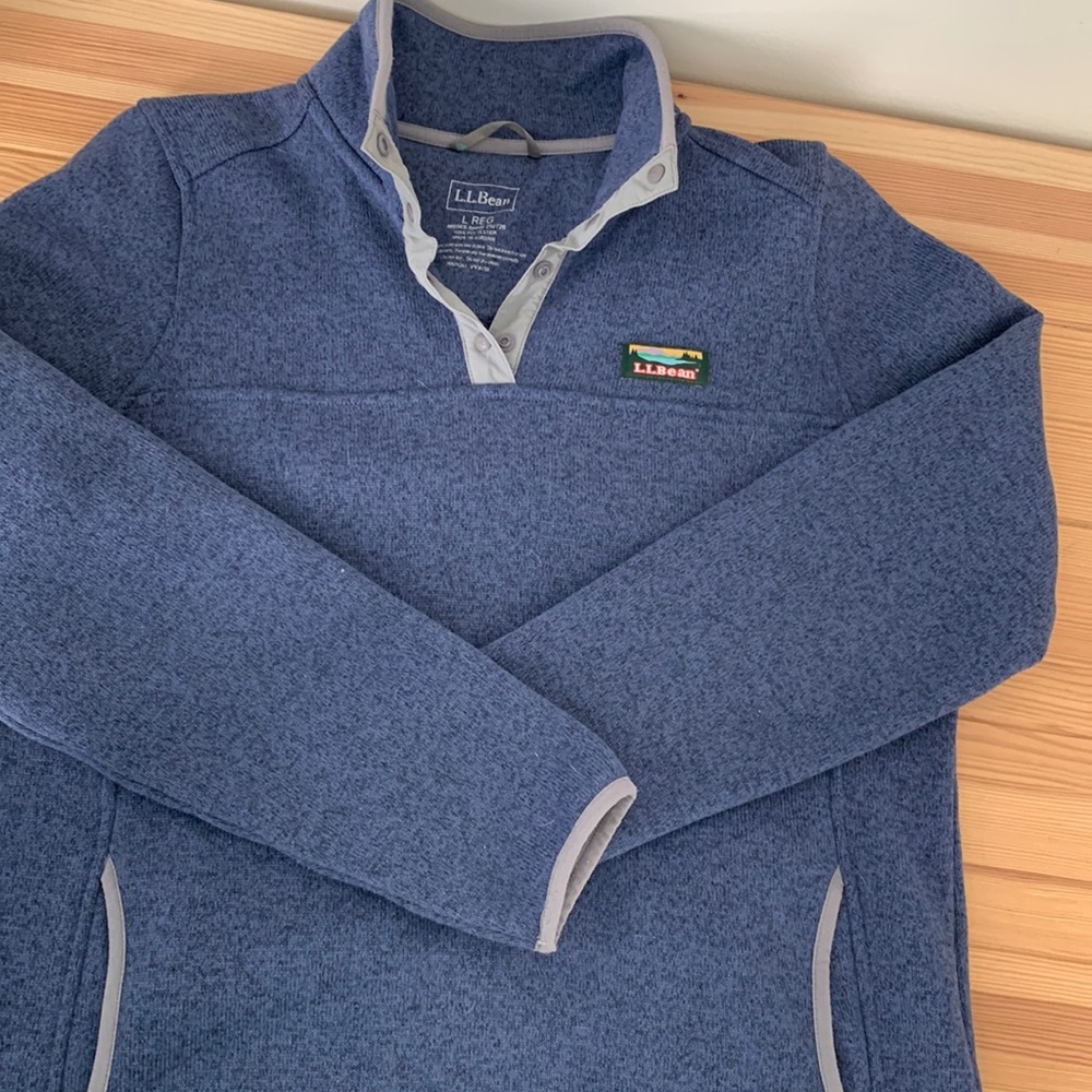 LLBean women’s fleece quarter button pullover blue/violet size large